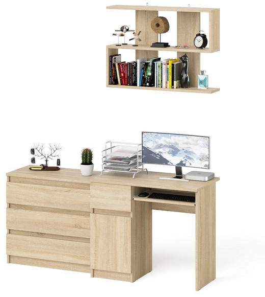 Мори Стол компьютерный МС-1 левый + Комод МК800.1 + Полка 900, цвет дуб сонома, ШхГхВ 170,4х50х209,6 см., НЕ универсальная сборка