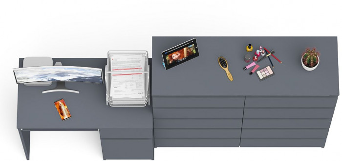 Мори Стол компьютерный МС-1 правый + Комод МК1200.10, цвет графит, ШхГхВ 210,4х50х115 см., выдвижной ящик справа, НЕ универсальная сборка