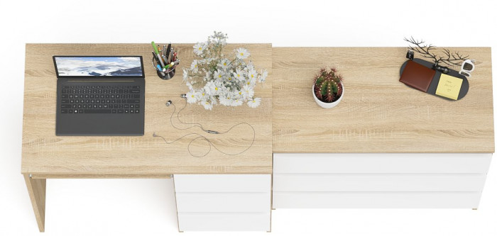 Мори Стол компьютерный МС-6 правый + Комод МК800.1, цвет дуб сонома/белый, ШхГхВ 170,4х50х76,6 см., выдвижные ящики справа, НЕ универсальная сборка