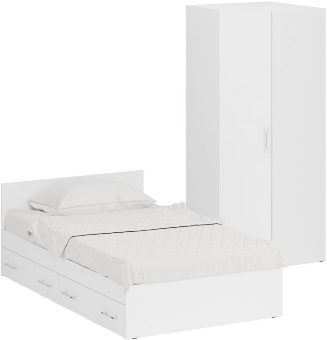 Кровать с ящиками 1200 + угловой шкаф Стандарт, белый