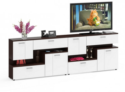 Две тумбы ТВ С-МД-С1-1400, цвет венге/белый шагрень, ШхГхВ 280х30х93 см., НЕ универсальная сборка