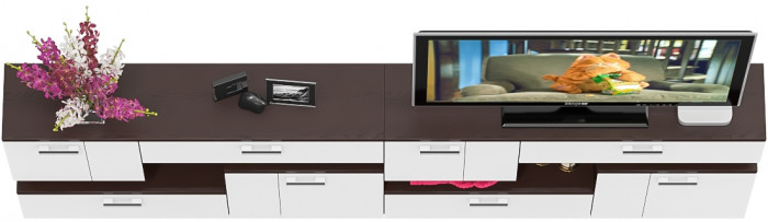 Две тумбы ТВ С-МД-С1-1400, цвет венге/белый шагрень, ШхГхВ 280х30х93 см., НЕ универсальная сборка