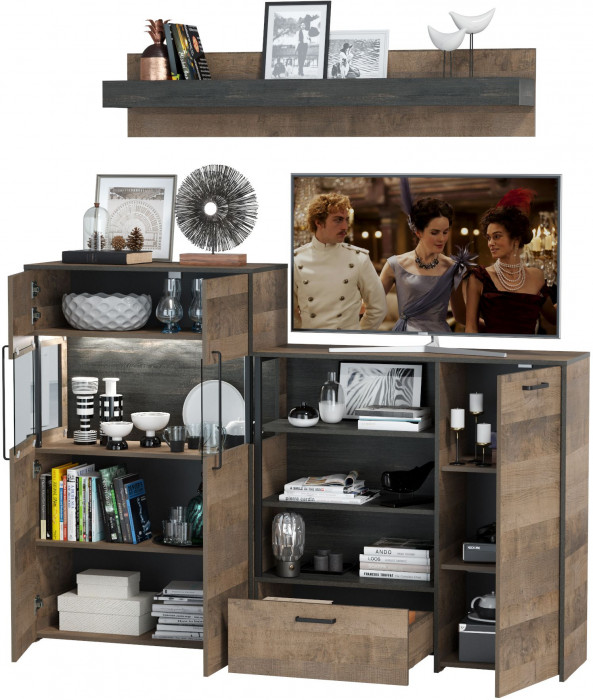 Трувор Гостиная 006, цвет дуб гранж песочный/интра, ШхГхВ 194,8х37х195 см., универсальная сборка