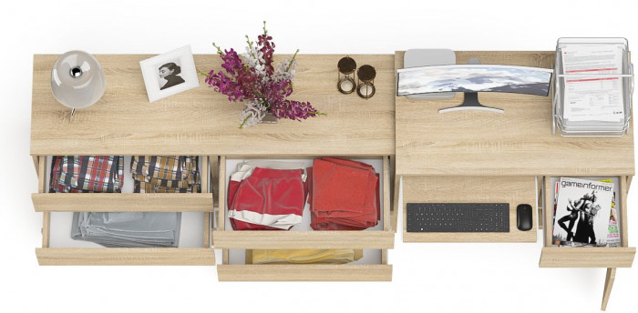 Мори компьютерный стол МС-1 правый + Комод МК1380.6, дуб сонома