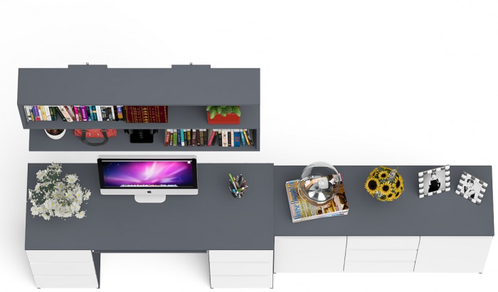 Мори компьютерный стол МС-2 + Комод МК1200.3 + Полка 1200, графит/белый