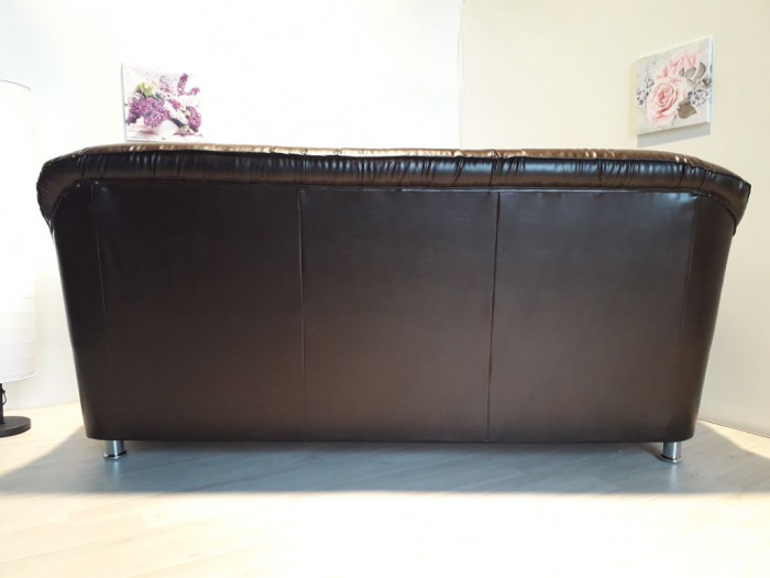Диван кожаный коричневый, прямой 3-х местный, для дома, офиса, гостиной, кабинета Карелия