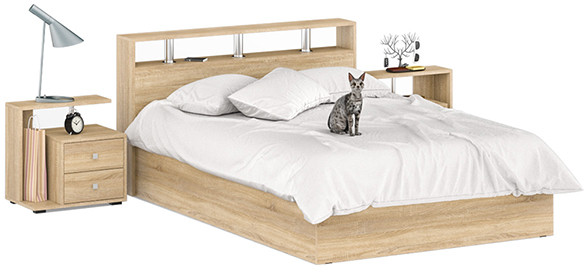 Камелия Кровать 1400 + две тумбы, дуб сонома