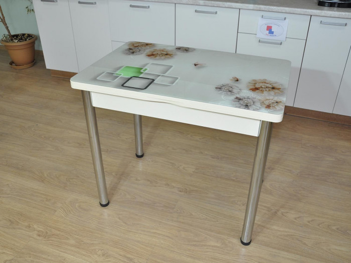 Симпл фотопечать стол обеденный раскладной / ирис/дуб молочный/хром