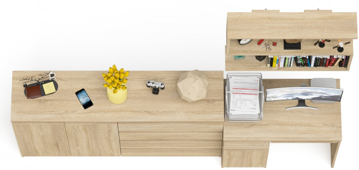 Мори компьютерный стол МС-1 левый + Комод МК1600.1 + Полка 900, дуб сонома