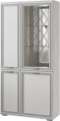 Ливорно Шкаф с полками и витриной ЛШ-6 ясень анкор светлый патина серебро