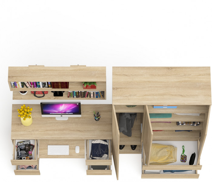 Мори компьютерный стол МС-2 + Шкаф МШ1200.1 + Полка 1200, дуб сонома