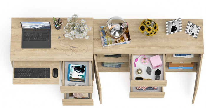 Мори компьютерный стол МС-6 правый + Комод МК1200.3, дуб сонома