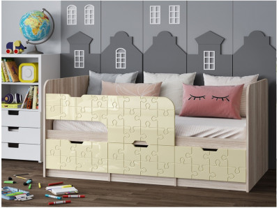 Детская кровать Юниор-9, 80х180 (Ваниль глянец, Ясень шимо светлый)