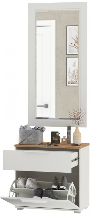 Октава Прихожая 38, белый шагрень/дуб крафт золотой/фасады МДФ белый шагрень