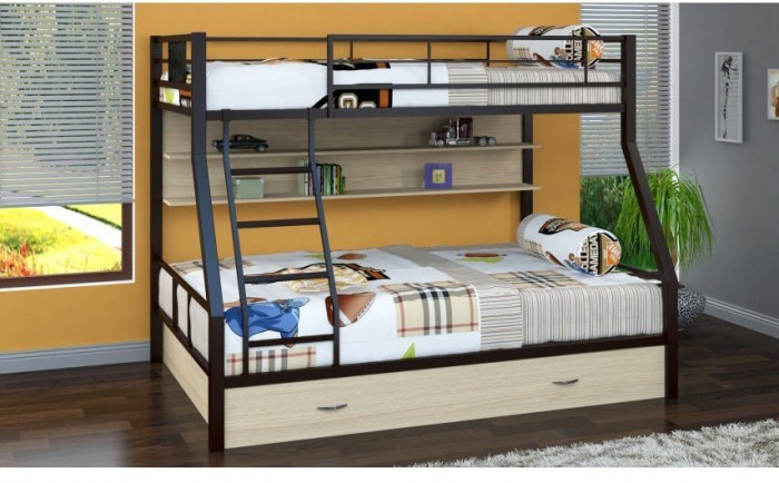 Двухъярусная кровать Гранада-1ПЯ, коричневая / Дуб (Дуб молочный, Коричневый)