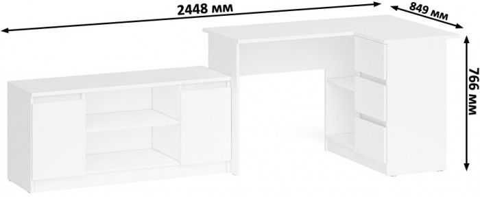 Мори Стол компьютерный МС-16 правый + Тумба МТВ1200.1, цвет белый, ШхГхВ 244,8х84,9х76,6 см., выдвижные ящики справа, НЕ универсальная сборка