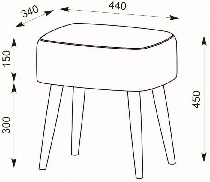 Банкетка 6-5135ТКШкор Полли, цвет ткань коричневая, ШхГхВ 44х34х45 см.(прямоугольная банкетка на четырёх ножках), цвет ножек: тик