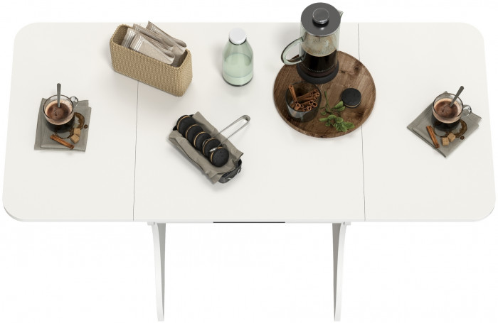 Стол обеденный раскладной с ящиком 6-02.120ТМбел, цвет белый, ШхГхВ 120х57х75 см., 60х57х75 см. сложенный