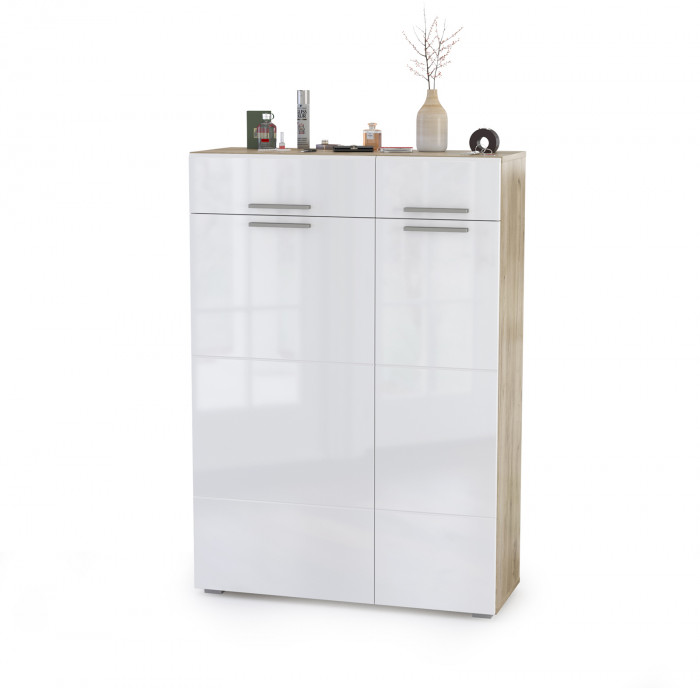 Лайн Прихожая № 10, цвет дуб крафт серый/фасады МДФ белый глянец, ШхГхВ 234,8х35,1х210 см., НЕ универсальная сборка