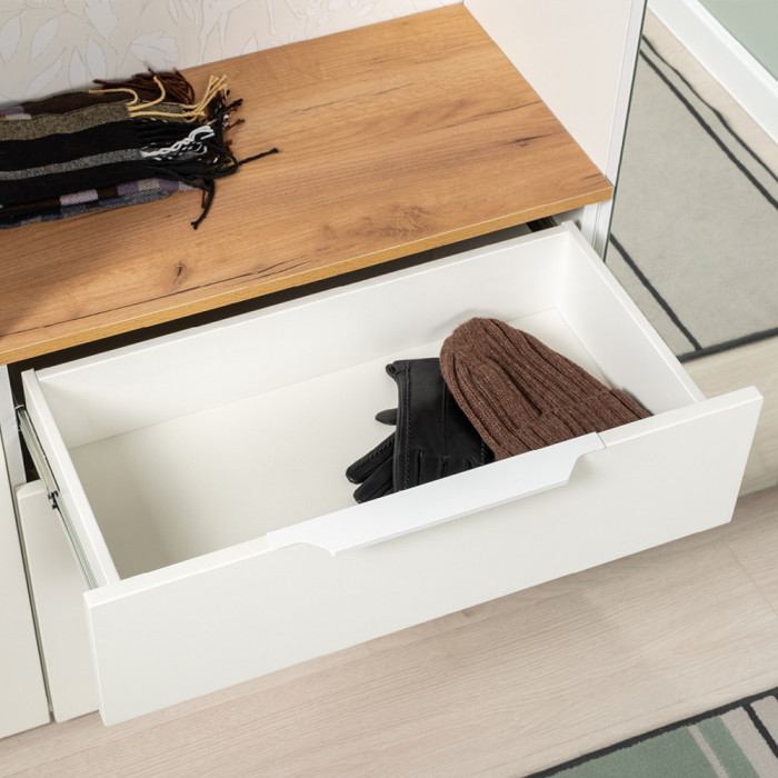 Октава Прихожая 12, белый шагрень/дуб крафт золотой/фасады МДФ белый шагрень