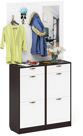 Прихожая П-6 Компоновка № 05, венге/фасады МДФ белое дерево фрезеровка прованс