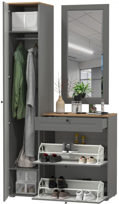 Остин Прихожая 22, цвет серый графит/дуб крафт золотой, ШхГхВ 120х54,3х229,6 см., универсальная сборка