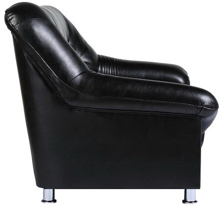 Диван кожаный черный, прямой 3-х местный, для дома, офиса, гостиной, кабинета Карелия