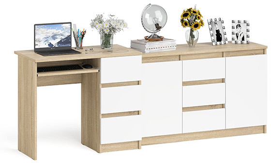 Мори компьютерный стол МС-6 правый + Комод МК1200.3, дуб сонома/белый