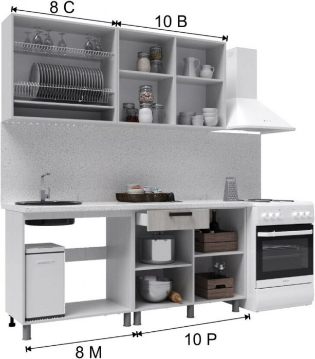 Кухонный гарнитур 1,8м Кантри Дуб канадский/Карбон вулкан