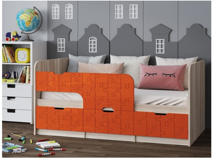 Детская кровать Юниор-9, 80х180 (Лайм глянец, Ясень шимо светлый)