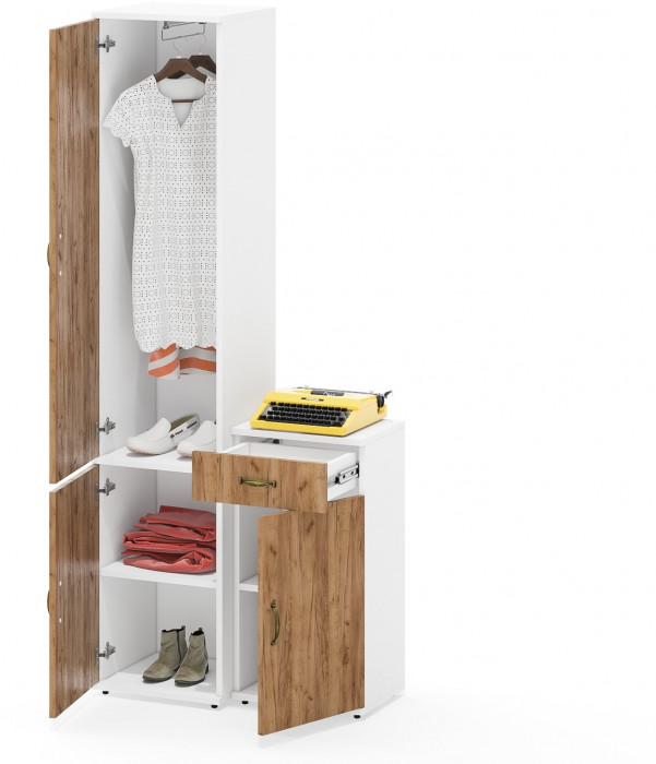 Лидер-8 Пенал МД 21Б + Тумба МД 3.15, цвет белый шагрень/крафт золото, ШхГхВ 80х37,5х190 см., универсальная сборка