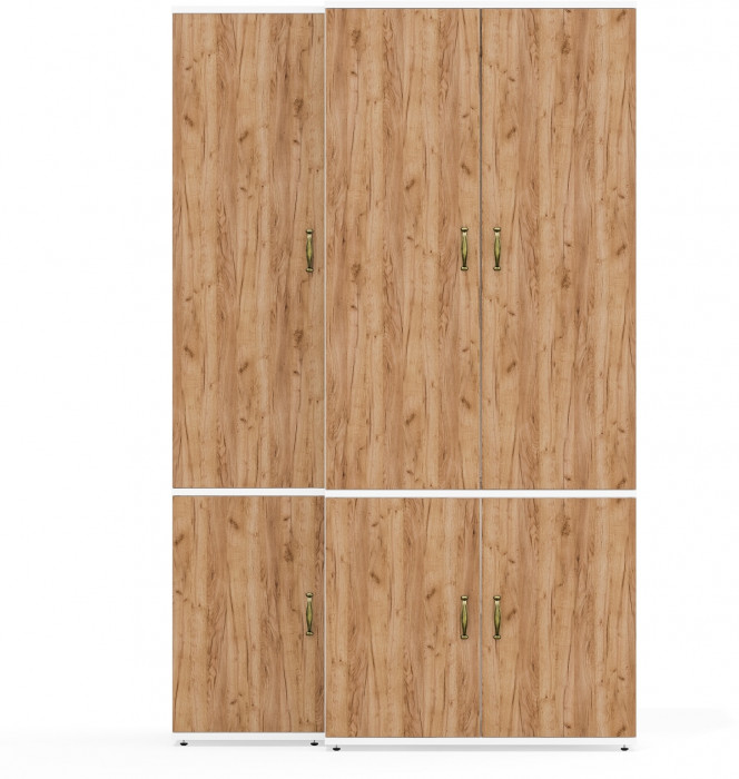 Лидер-8 Модуль Пенал МД 21Б + Шкаф МД 19Б, белый шагрень/крафт золото