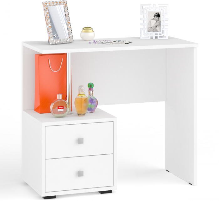 Камелия спальня № 2 Кровать 1600 + Две тумбы + Стол косметич. + Зеркало + Шкаф 4-х, цвет белый, сп.м. 1600х2000 мм., б/м, осн. есть