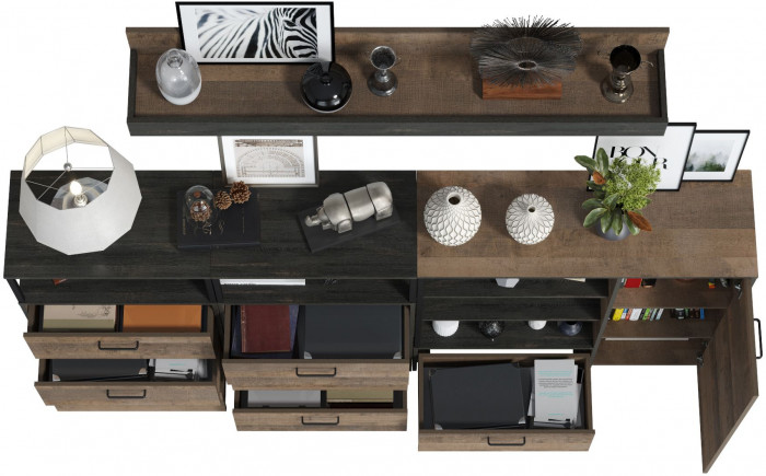 Трувор Гостиная 008, цвет дуб гранж песочный/интра, ШхГхВ 241х37х195 см., универсальная сборка