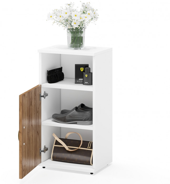 Лидер-8 Модуль Тумба МД 3.19, цвет белый шагрень/крафт золото, ШхГхВ 40х30х75 см., универсальная сборка (ниша и дверка)