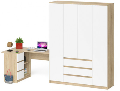 Мори компьютерный стол МС-16 левый + Шкаф МШ1600.1, дуб сонома/белый
