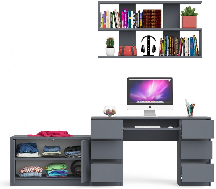 Мори компьютерный стол МС-2 + Тумба МА900.1 + Полка 1200, графит