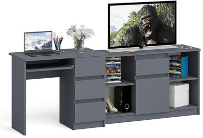Мори Стол компьютерный МС-6 правый + Тумба МТВ1204.1, цвет графит, ШхГхВ 210,4х50х76,6 см., выдвижные ящики справа, НЕ универсальная сборка