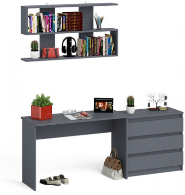 Мори Стол письменный МСП1200.1 + Комод МК800.1 + Полка 1200, цвет графит, ШхГхВ 200,8х50х209,6 см., универсальная сборка