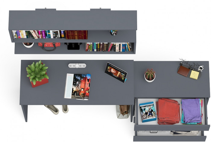 Мори Стол письменный МСП1200.1 + Комод МК800.1 + Полка 1200, цвет графит, ШхГхВ 200,8х50х209,6 см., универсальная сборка