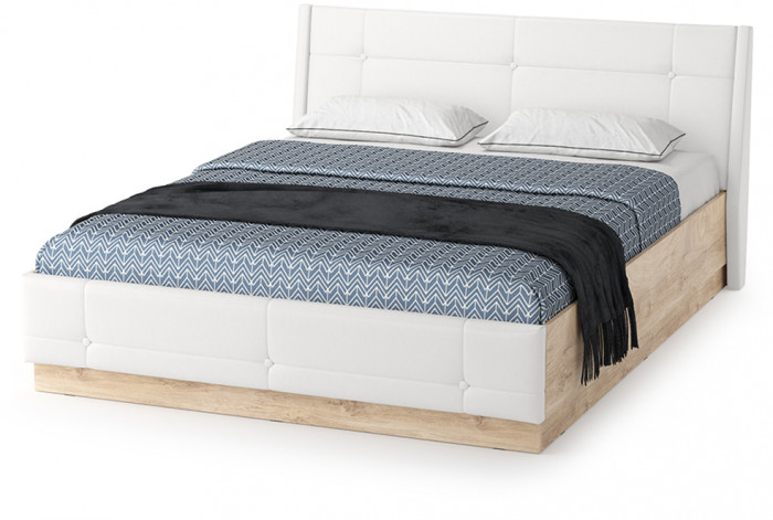 Муссон Спальня № 06, цвет белый/дуб эндгрейн элегантный/искусственная кожа белая, подъёмный ортопед, сп. м. 1600х2000 мм., б/м