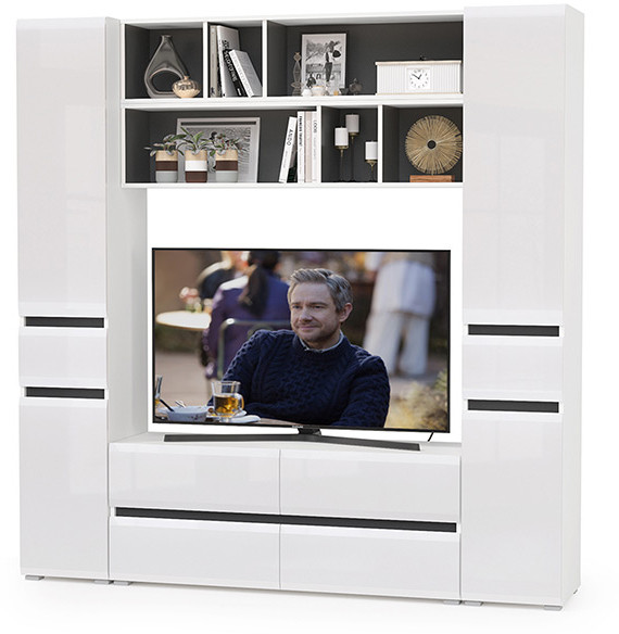 Сидней Комплектация № 040, корпус белый/чёрный/фасады МДФ белый глянец