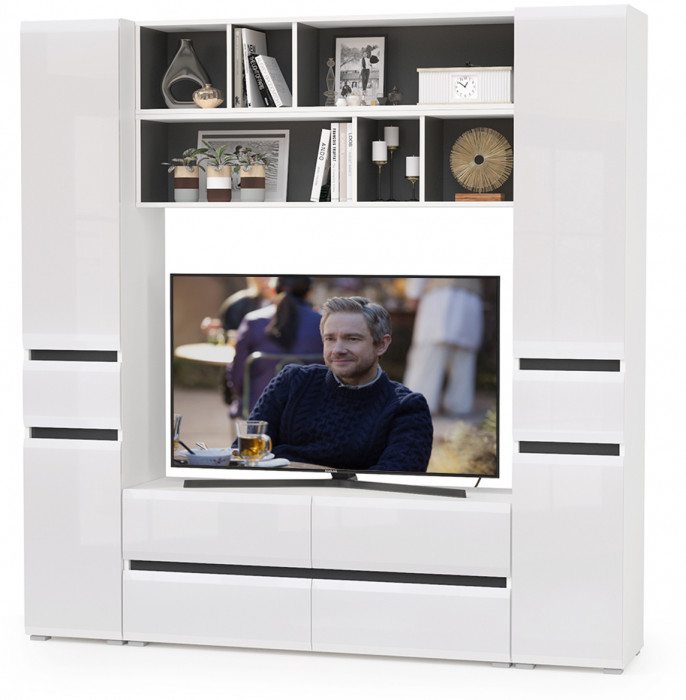 Сидней Комплектация № 040, корпус белый/чёрный/фасады МДФ белый глянец