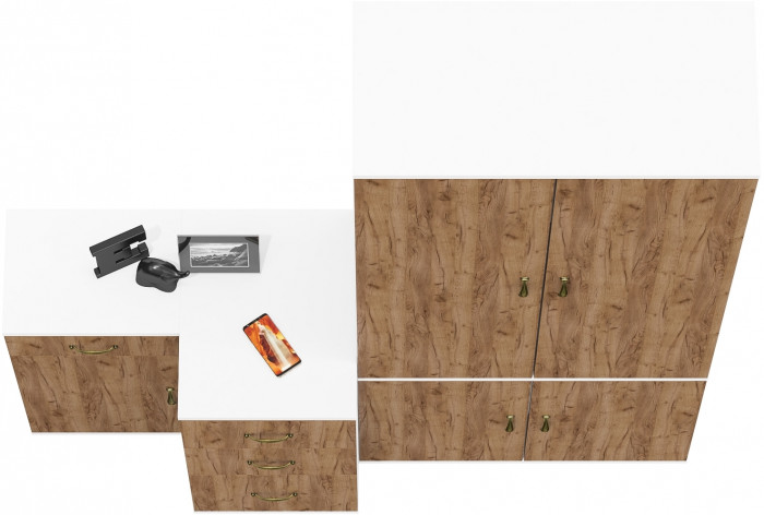 Лидер-8 Шкаф МД 20Б + Тумба МД 3.15 + Тумба МД 3.16, белый шагрень/крафт золото