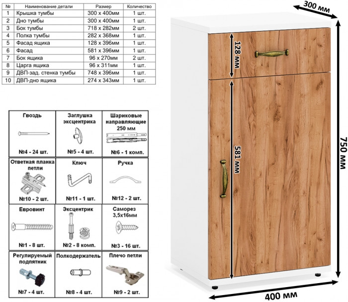 Лидер-8 Шкаф МД 20Б + Тумба МД 3.15 + Тумба МД 3.16, белый шагрень/крафт золото