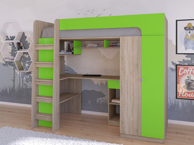 Кровать чердак Астра 10 Сонома/Салатовый