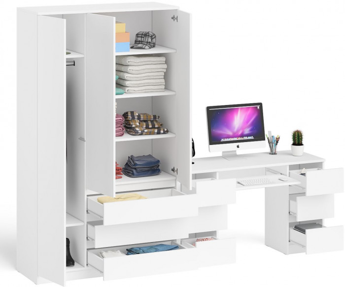Мори компьютерный стол МС-2 + Шкаф МШ1200.1, белый