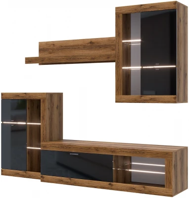 Прага Модульная Гостиная, вариант №1, Дуб Делано/Черный глянец