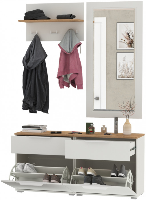 Октава Прихожая 39, белый шагрень/дуб крафт золотой/фасады МДФ белый шагрень