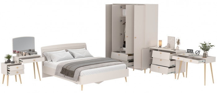 Афина Спальня 16-1600, цвет кашемир серый, сп.м. 1600х2000 мм., б/м, основание есть - фанера